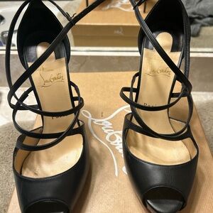 Christian Louboutin Black Peep-Toe Strappy Heels